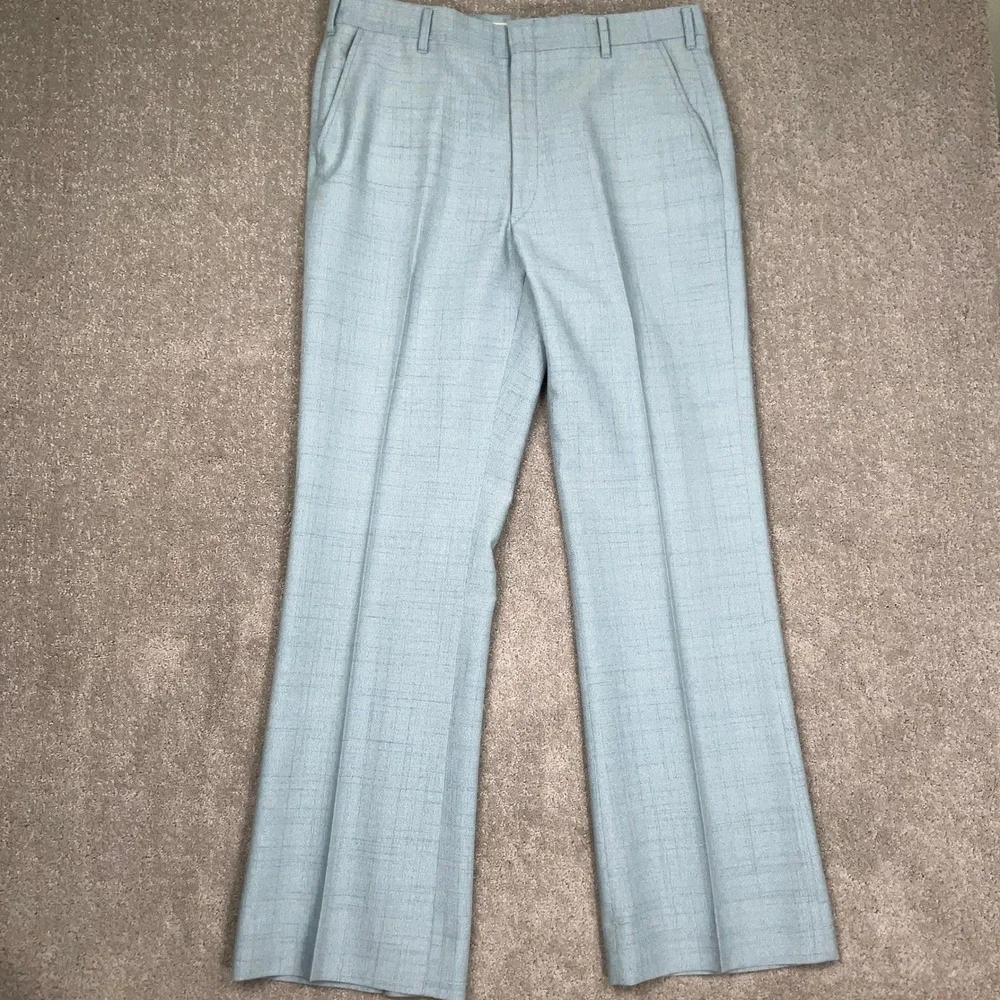 Johnny Carson Suit Mens 41R 35W 31L Light Blue Windowpane 70s Style Retro Kitsch